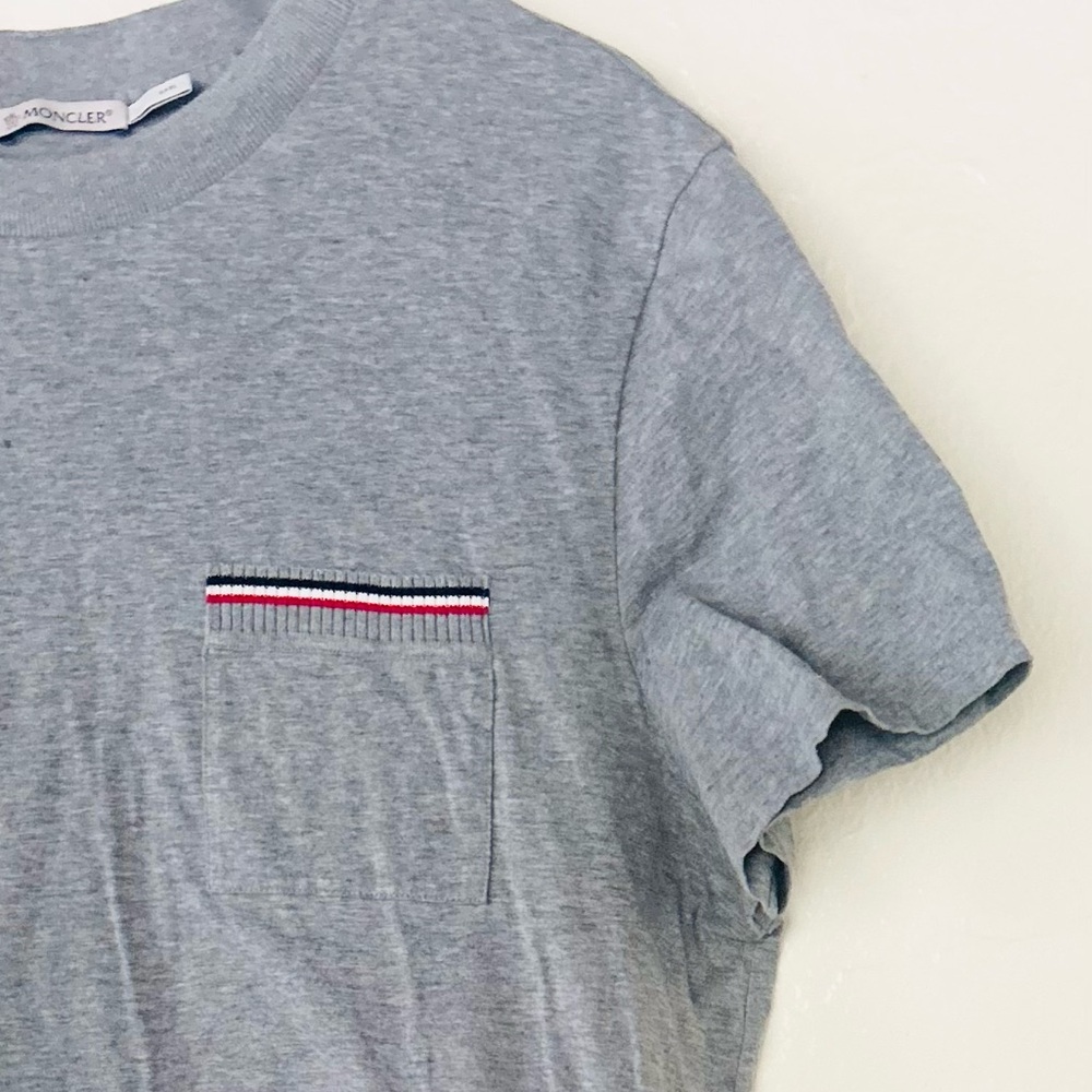 Moncler Gamma Bleu Striped Pocket T-Shirt Gray Cotton Made In Italy Sz Medium - Picture 4 of 7